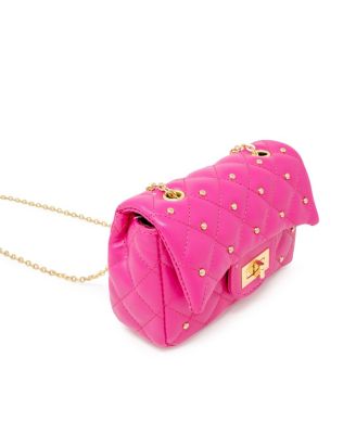 Girls Classic Quilted Stud Handbag, Hot Pink