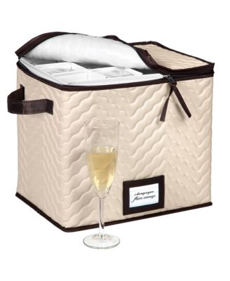 Wine Glass Storage Box with Dividers - Holds 12 Champagne Flute Glasses up to 10&amp;quot; Tall