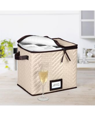 Wine Glass Storage Box with Dividers - Holds 12 Champagne Flute Glasses up to 10&amp;quot; Tall