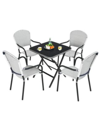 Set of 4 Patio Rattan Stackable Dining Chair with Armrest for Garden
