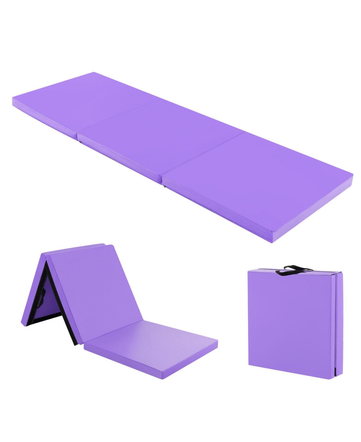 6 x 2 Ft Tri-Fold Gym Mat with Handles and Removable Zippered Cover - Purple