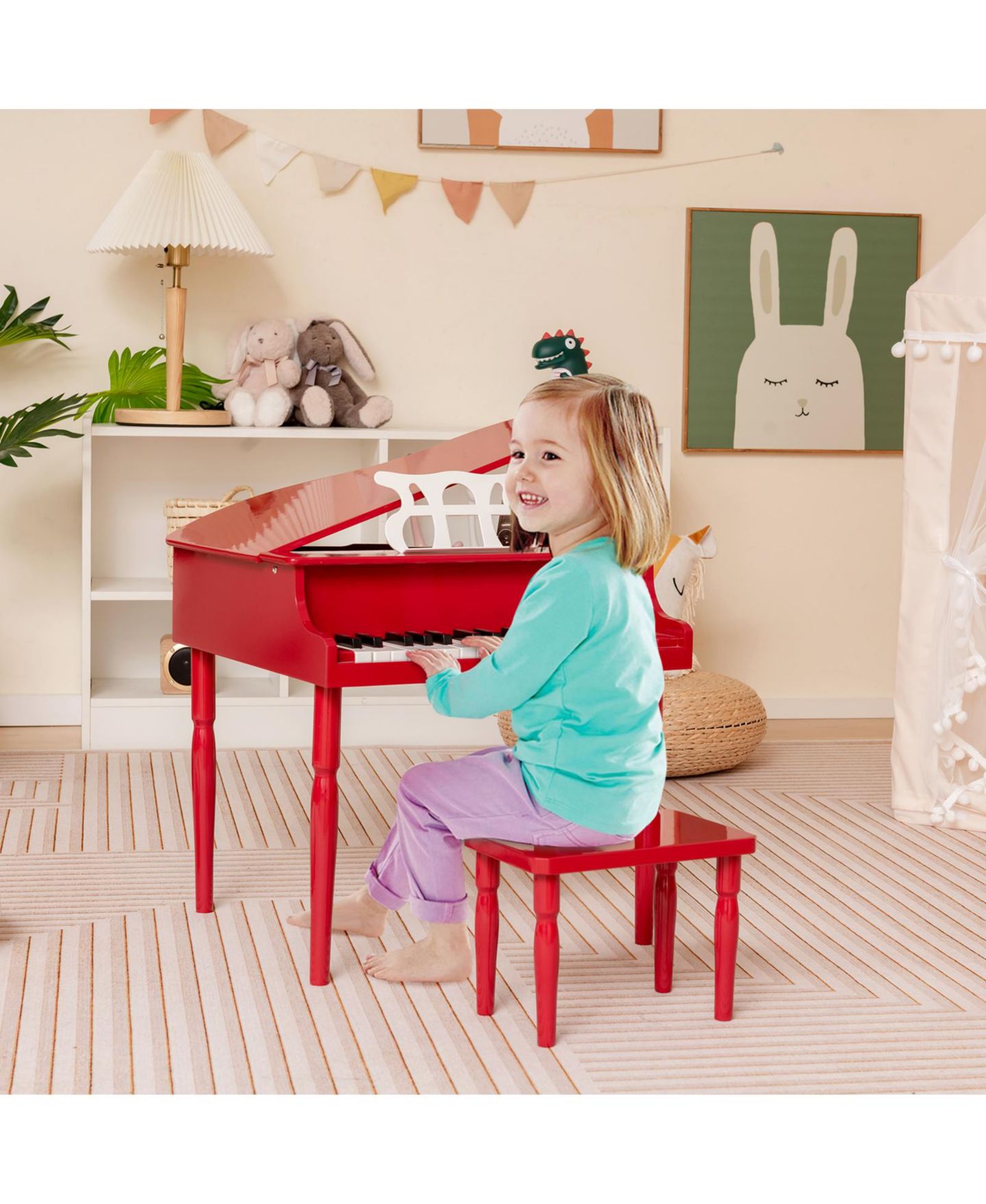 Детские игрушки HONGGE 30-Key Wood Toy Grand Piano, Music Practice, 3-Piece Grand Piano, Bench and Music Rack Set, Ages 3+ — фото 7