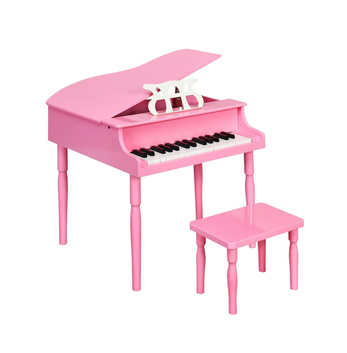 Детская игрушка HONGGE 30-Key Wood Toy Kids Grand Piano with Bench & Music Rack-Pink — фото 1