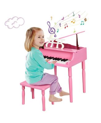 30-Key Wood Toy Kids Grand Piano with Bench & Music Rack-Pink