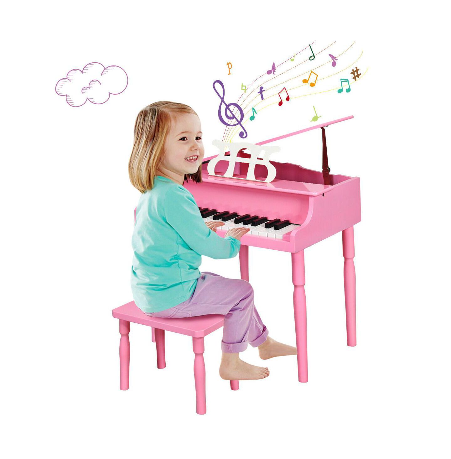 Детская игрушка HONGGE 30-Key Wood Toy Kids Grand Piano with Bench & Music Rack-Pink — фото 10