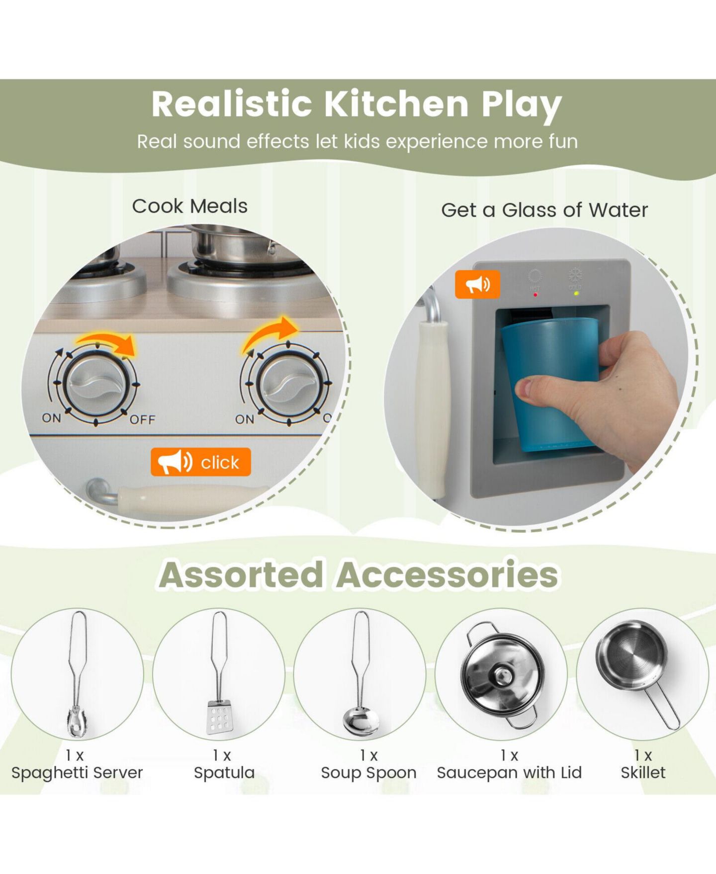 Детские игрушки HONGGE Conor Corner Kitchen Playset with Microwave and Oven Stove, 6-Piece Set, Ages 3+ — фото 5