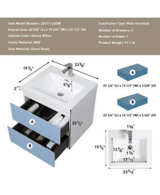 24" Resin Floating Bathroom Vanity