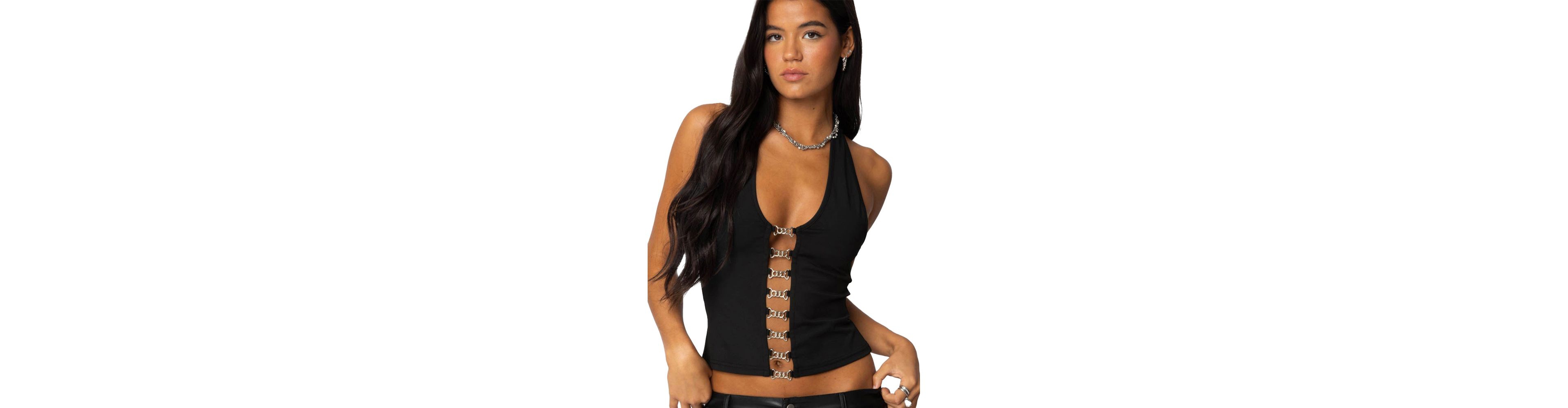 Edikted Womens Chain Reaction Cut Out Top