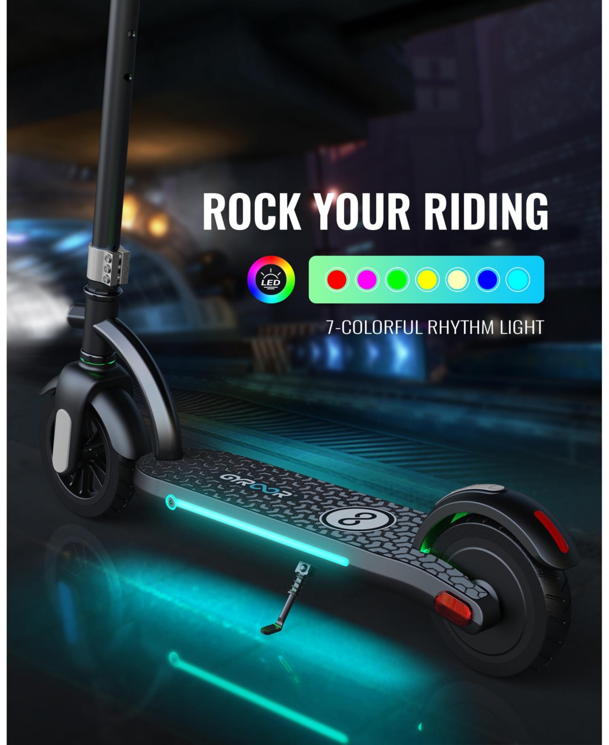 Gyroor H40 Kids Electric Scooter with 180W Motor & Led Visible Display, 10 Mph, Colorful Lights, Adjustable Speed and Height, Electric Scooter for Kid