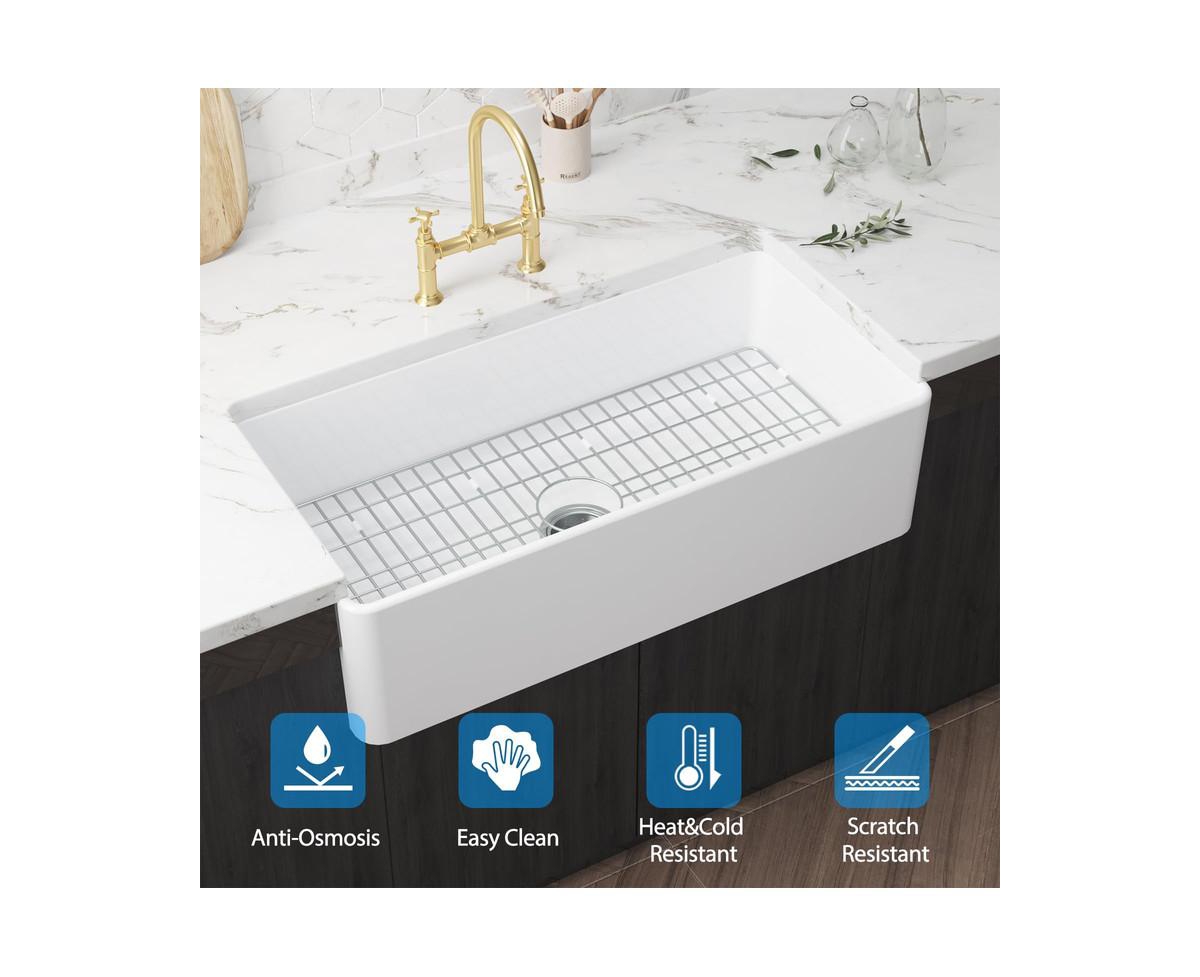 gaomonFarmhouse Sink 36 inch Fireclay Apron Front Single Bowl Kitchen Sink Deep Drop In Farm Sink Undermount with Bottom Grid & Strainer Drain