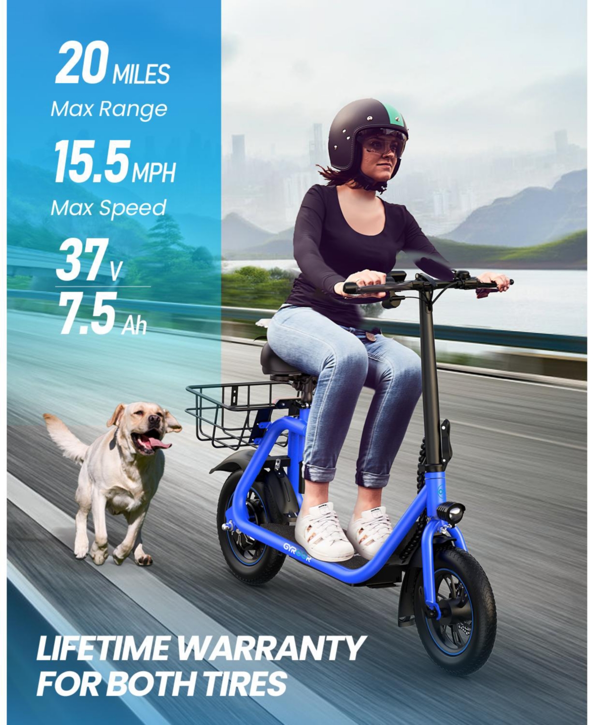 Gyroor 450W Electric Scooter with Seat for Adult, 12 inch Commuter Electric Scooter with Basket - up to 21 Miles 15.5MPH