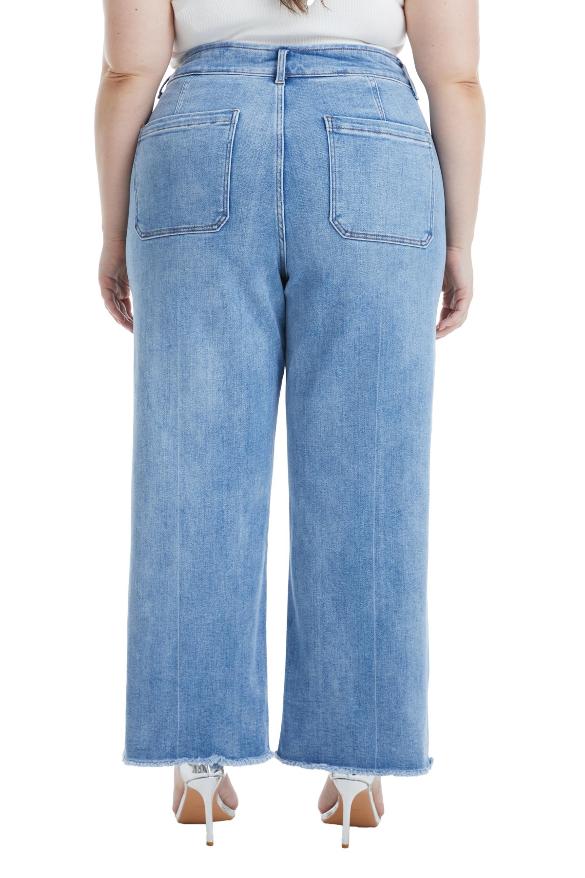 BAYEAS PLUS SIZE HIGH RISE WIDE LEG JEANS WITH RAW HEM 