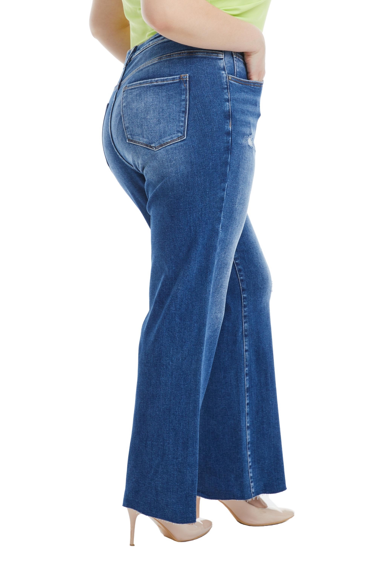 BAYEAS PLUS SIZE HIGH RISE WIDE LEG JEANS WITH RAW HEM 