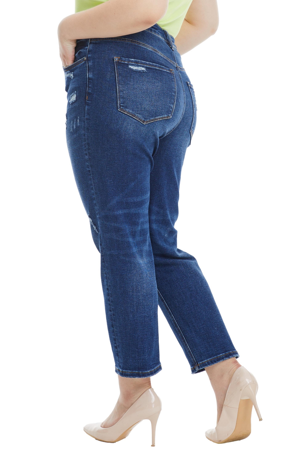 Bayeas Plus Size High Rise Loose Tapered Mom Jeans In Bluebell