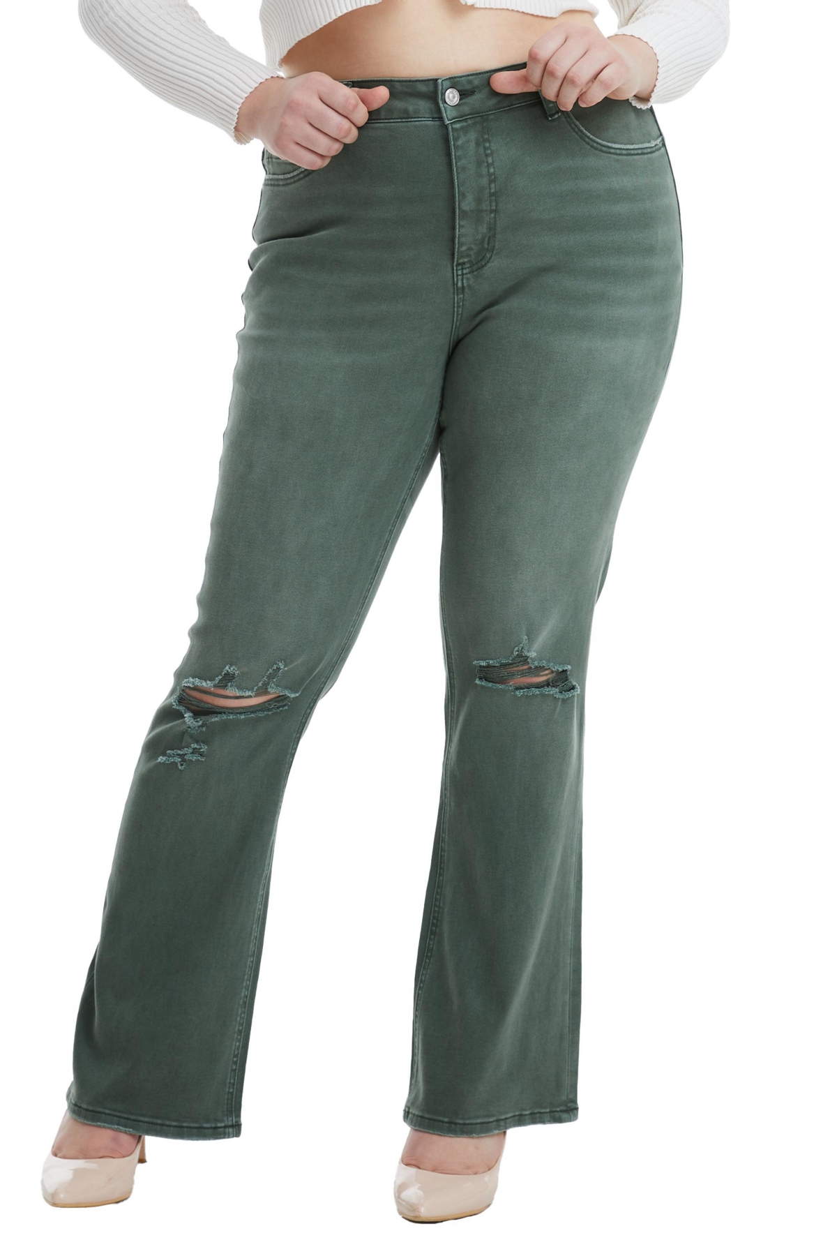 BAYEAS PLUS SIZE EMILY HIGH RISE DISTRESSED FLARE PANTS 