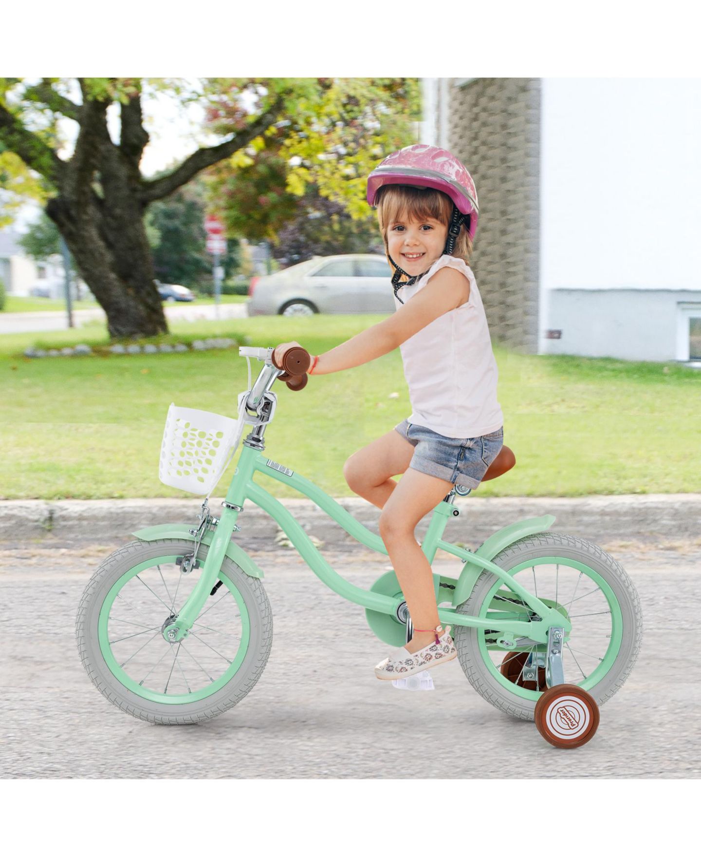 Детская игрушка HONGGE 14-Inch Kids' Bike with Adjustable Seat, Training Wheels & Bell, Ages 3-8 — фото 7