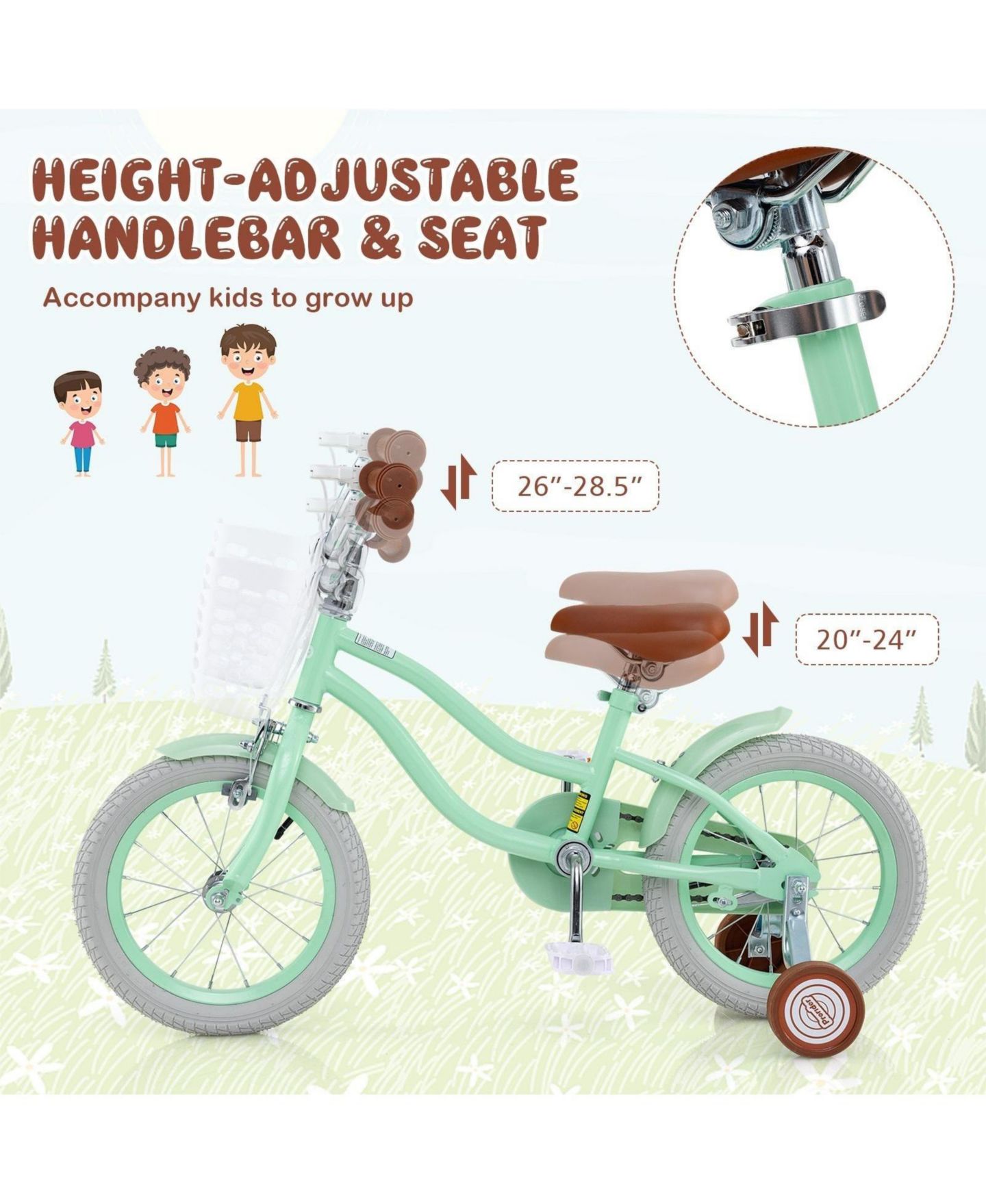 Детская игрушка HONGGE 14-Inch Kids' Bike with Adjustable Seat, Training Wheels & Bell, Ages 3-8 — фото 10