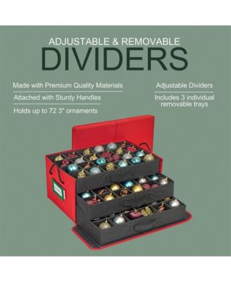 3 Removable Trays Christmas Ornament Storage Box with Dividers