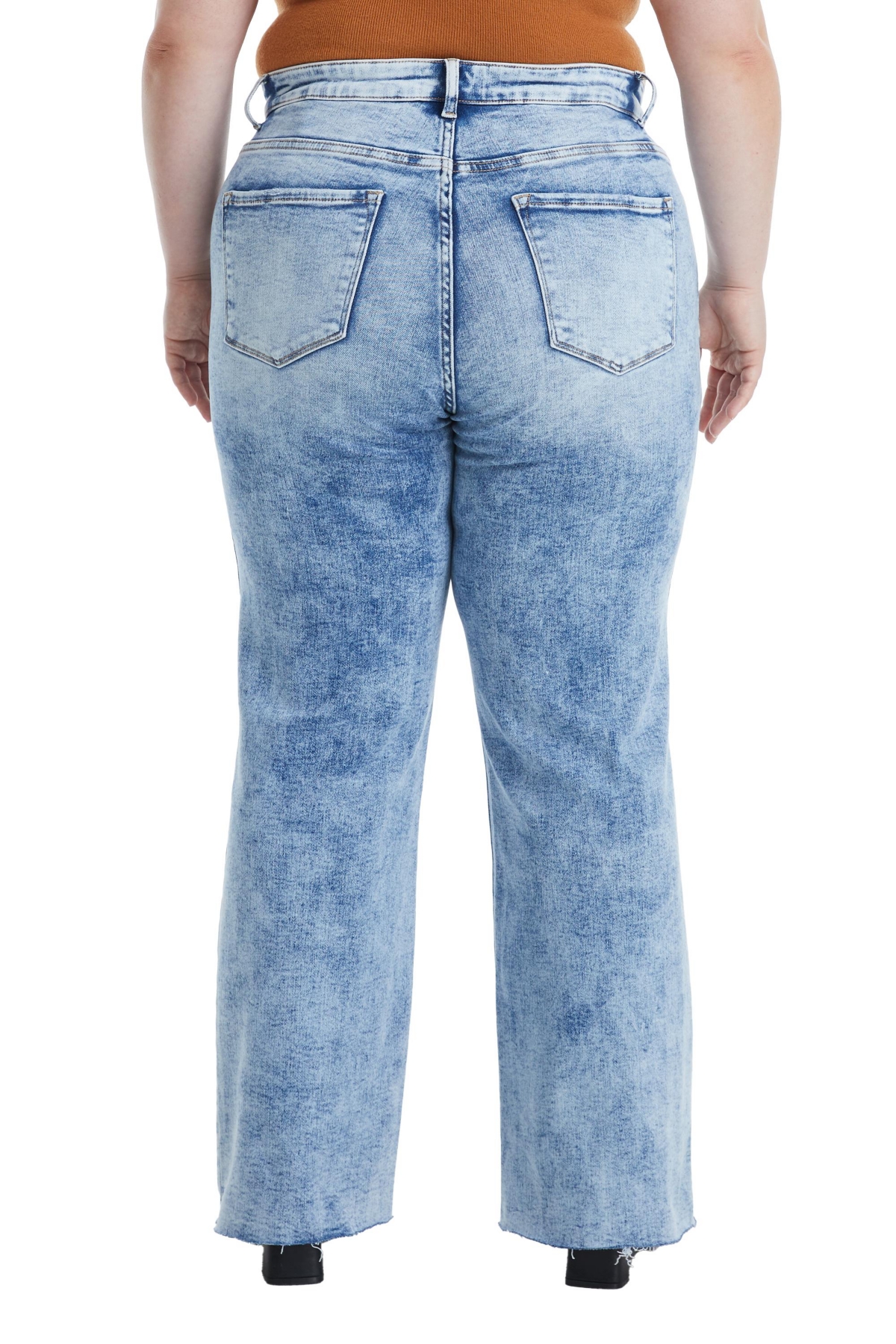 Bayeas Plus Size High Rise Wide Leg Jeans With Raw Hem In Snowdreams
