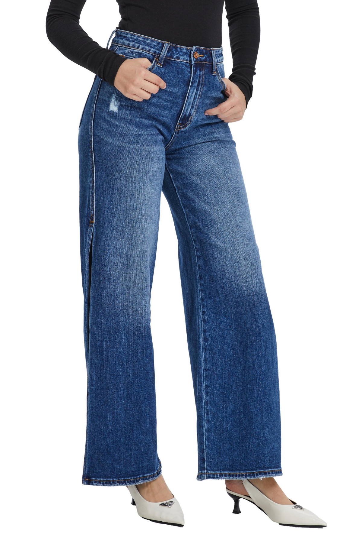 BAYEAS WOMEN'S HIGH RISE WIDE LEG JEANS WITH SLIT 