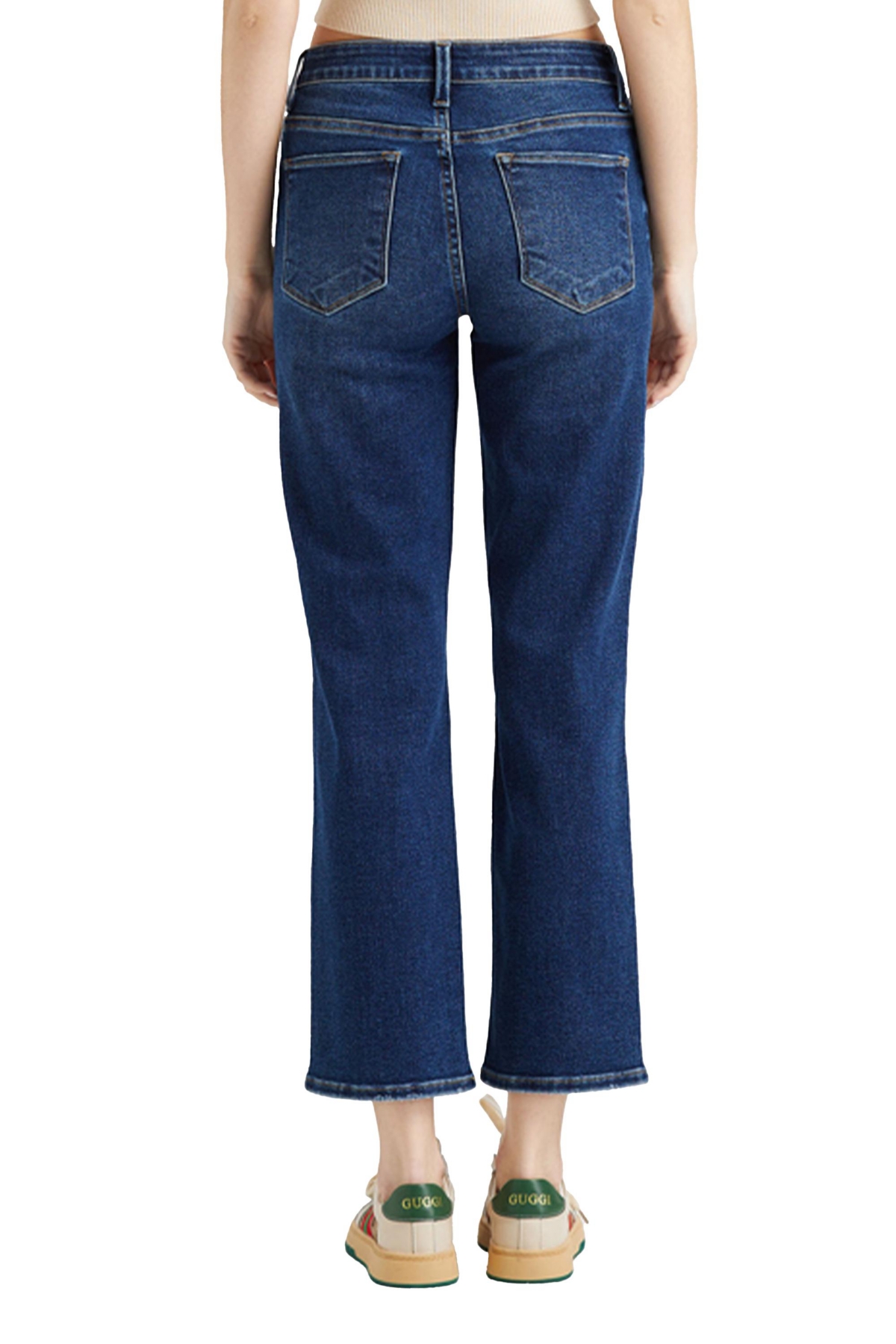BAYEAS WOMEN'S MID RISE CROSS OVER STRAIGHT LEG JEANS 