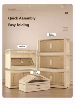 5-Tier Collapsible Storage Cabinet with Magnetic Door and Wheels