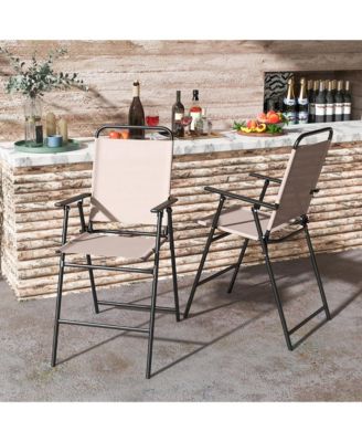 Outdoor Folding Bar Chair Set of 2 Patio Dining Chairs w/ Breathable Fabric