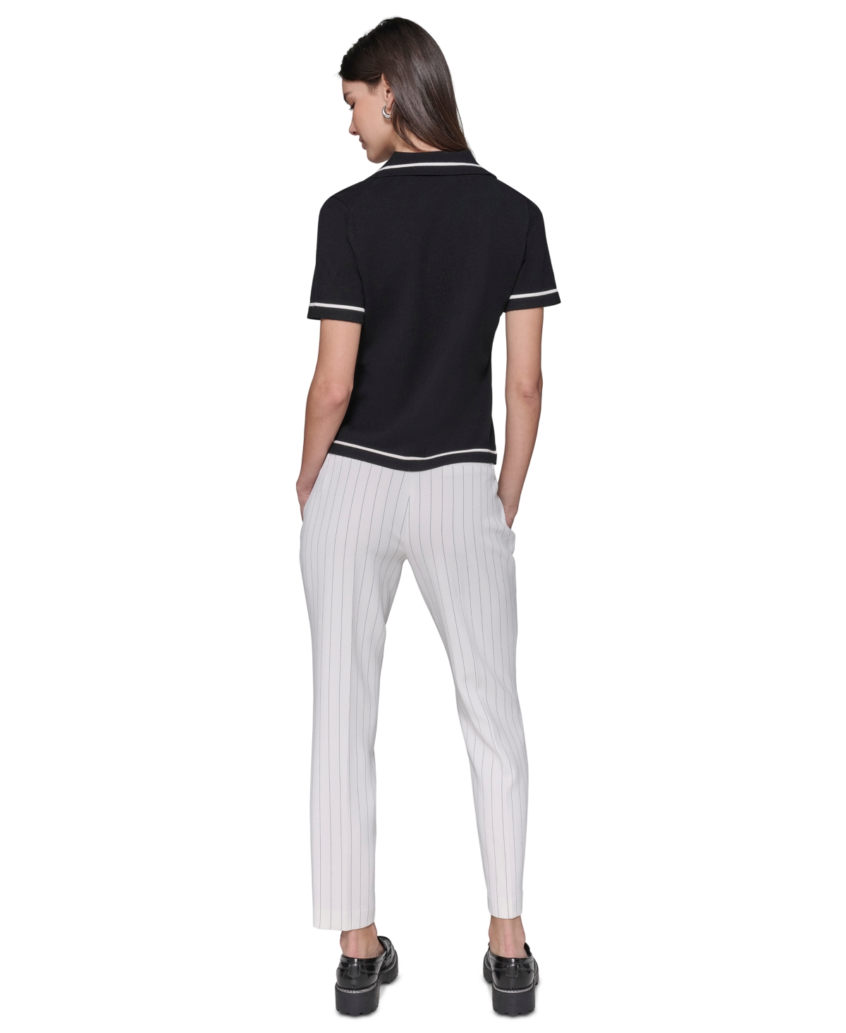 Karl Lagerfeld Paris Petite Polo-Collar Short-Sleeve Sweater