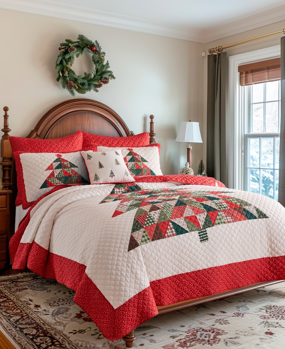 Levtex Patchwork Pine Stitching 3-pc. Quilt Set, Full/queen In Red