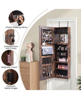 Door Wall Mount Touch Screen LED Light Mirrored Jewelry Cabinet Storage