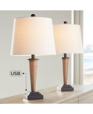 Fernbank 23 1/2" High Small Farmhouse Rustic Accent 3-Way Table Lamps Set of 2 USB Port Brown Bronze Finish Metal Charging