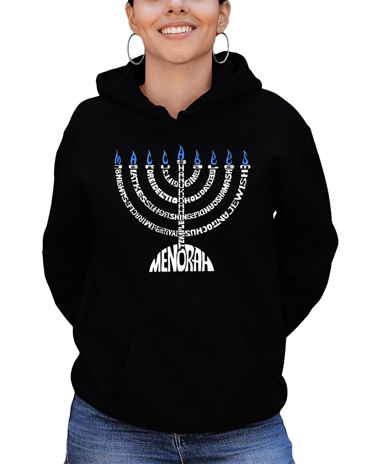 Женское худи LA Pop Art Menorah Word Art Hooded, цвет: Чёрный — фото 1