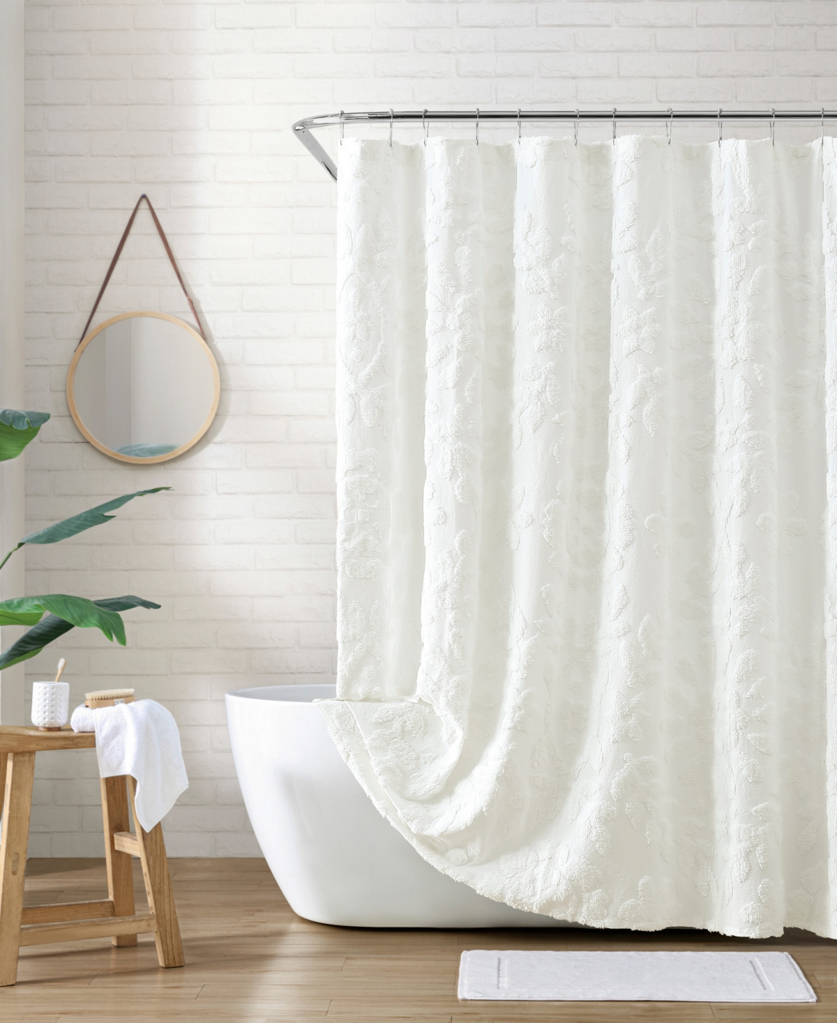 Peri Home Chenille Laurel Cotton Shower Curtain, 72" X 72" In White