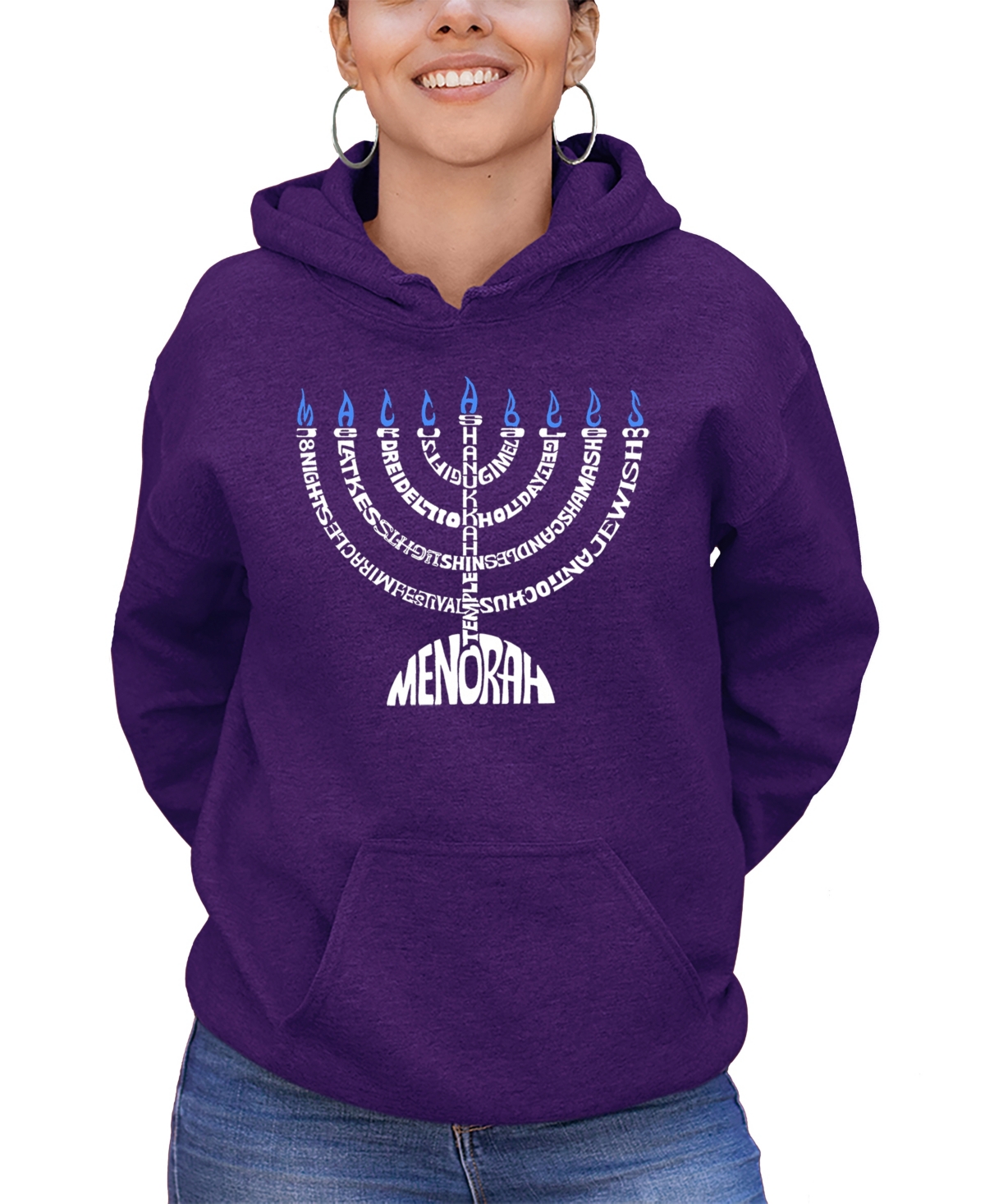 LA POP ART WOMEN'S MENORAH WORD ART HOODED SWEATSHIRT 