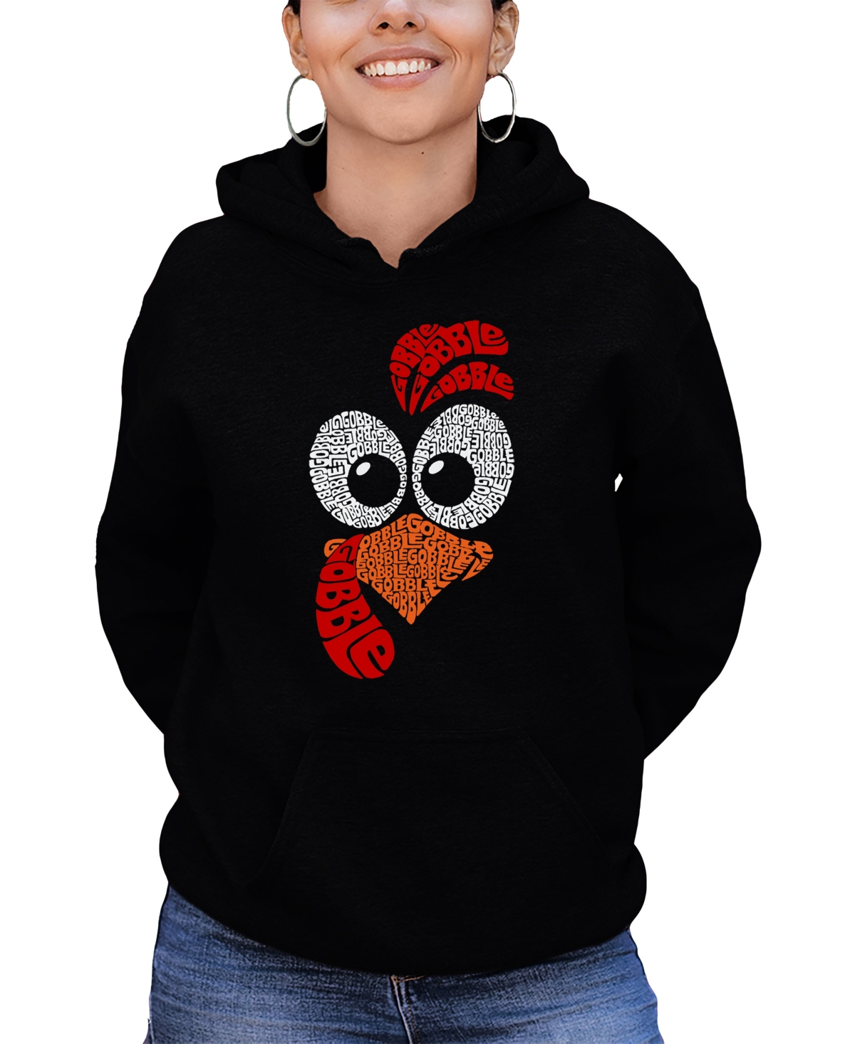 LA POP ART WOMEN'S TURKEY FACE WORD ART HOODED SWEATSHIRT 