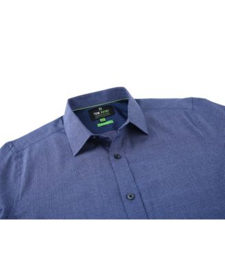 Men's Four-Way Stretch Solid Textured Button Down Dress Shirt