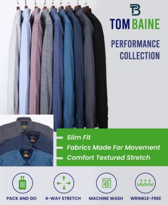 Men's Four-Way Stretch Solid Textured Button Down Dress Shirt