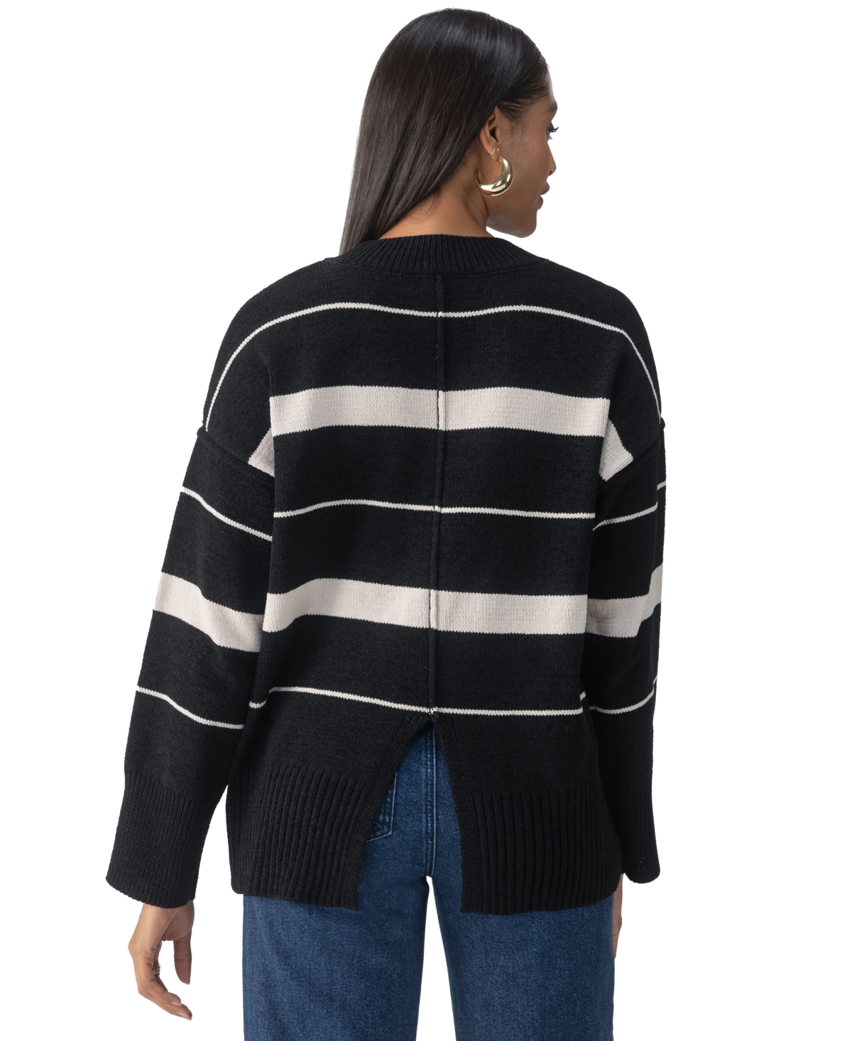 Sanctuary Modern Stripe Tunic Sweater In Black With Almond Stripe