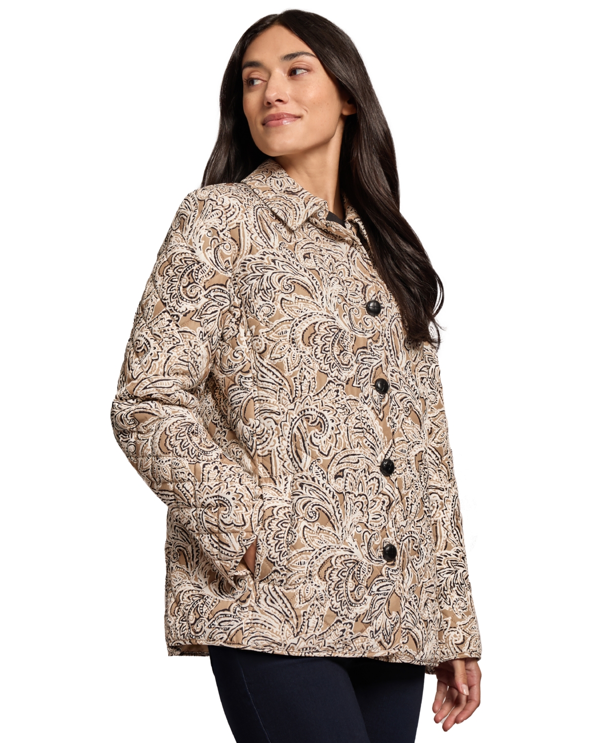 Jones New York Women's Printed Quilted Button Jacket