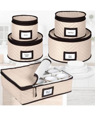 5-Piece Set China Storage Containers with Dividers - Holds Set of 12 Dinnerware