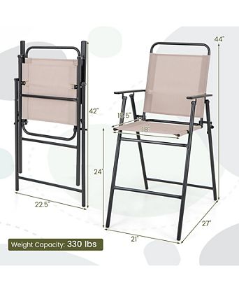 Set of 2 Patio Folding Bar-Height Chairs with Armrests and Quick-Drying Seat