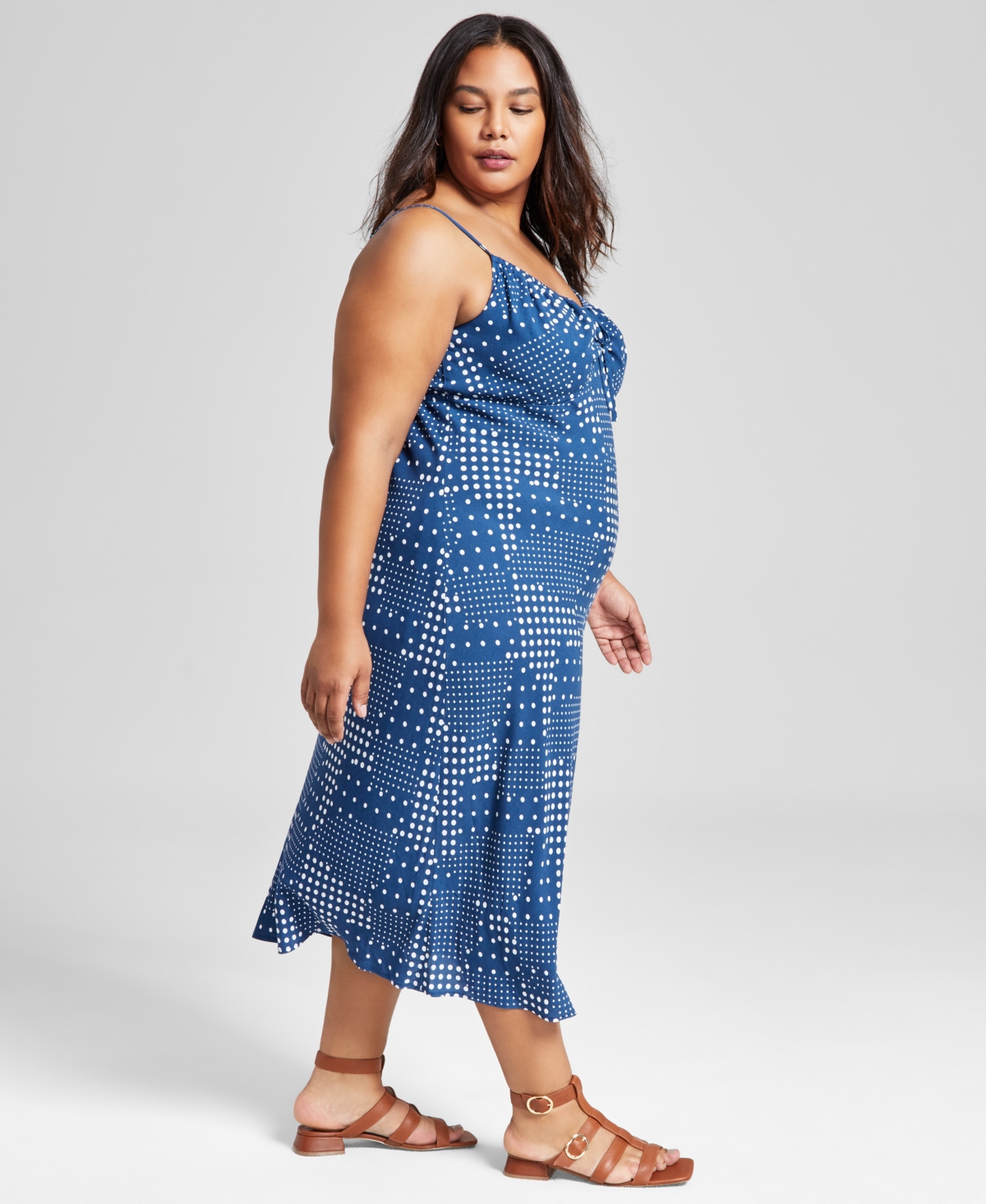 And Now This Plus Size Polka-Dot Tied Keyhole Dress, Created for Macy's