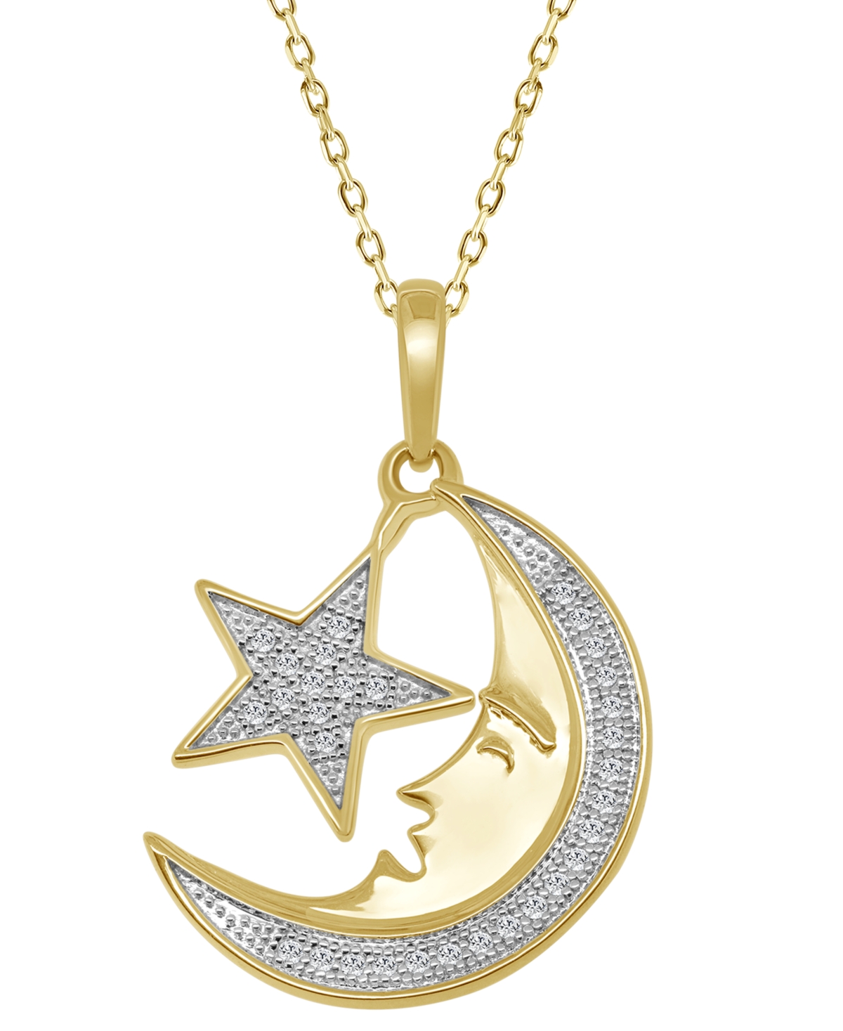 MACY'S DIAMOND PAVE STAR & MOON PENDANT NECKLACE (1/10 CT. T.W.) IN 14K GOLD, 16" + 2" EXTENDER 