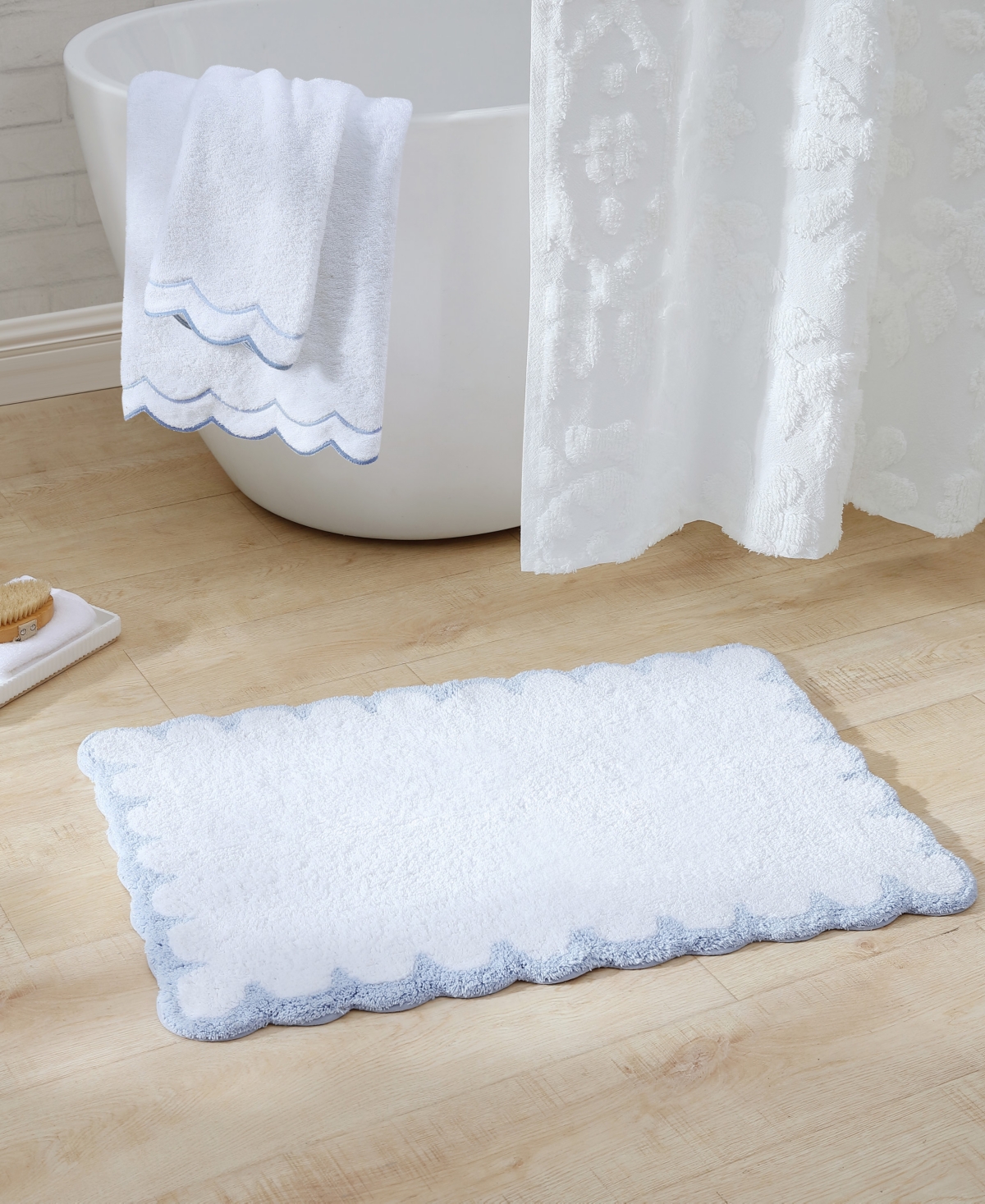Peri Home Scallop Cotton Bath Rug, 30" X 20" In Blue