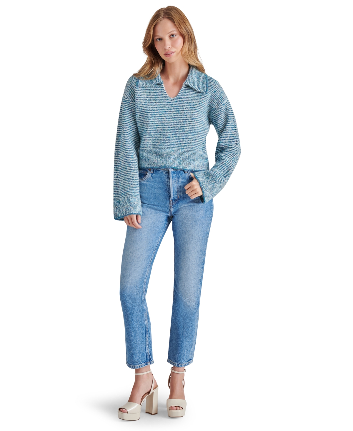 Steve Madden Esther Johnny Collar Sweater In Blue