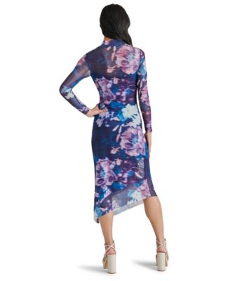 knee length dresses for ladies Brown Floral Long Sleeve Midi Dress 2X-Large main image 0