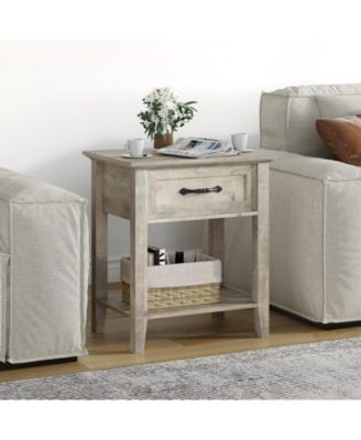 Grey Nightstands Set of 2, End Table with Drawer, Side Table for Spaces, 2 Tiers Storage Shelves with Dresser, Bedside Table for Living Room, Bedroom, Dorm (2pcs-Grey)