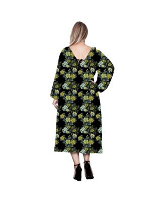 Plus Size Floral-Print Sheer Sleeve Midi Dress