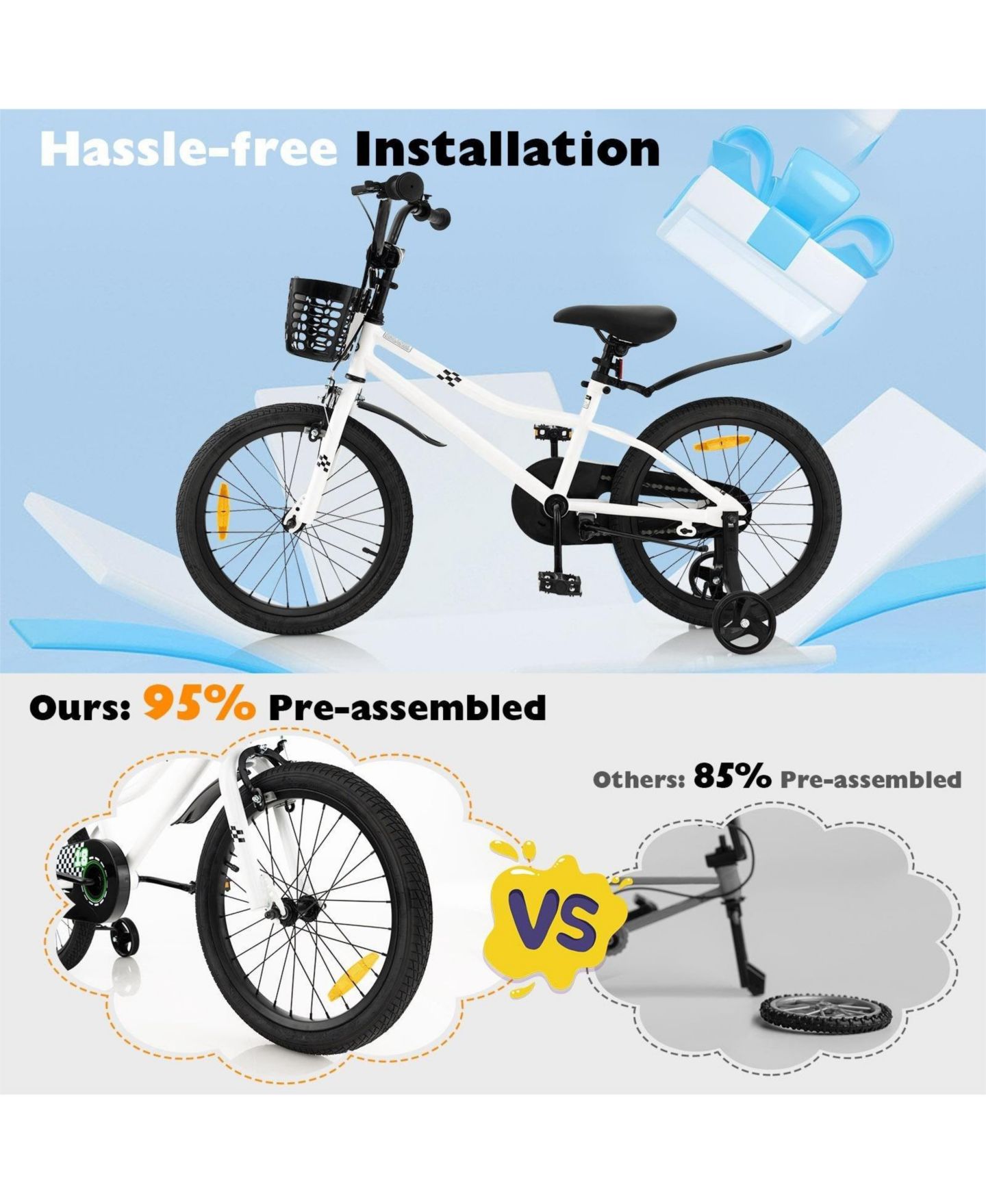 Детская игрушка HONGGE 18 Inch Steel Frame Kids' Bike with Coaster Brake and Training Wheels, Ages 4-8 — фото 7