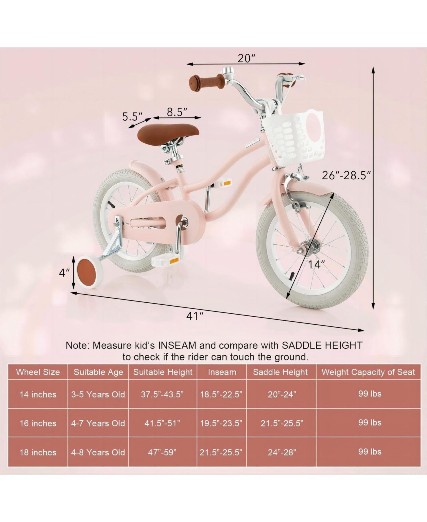 Детская игрушка HONGGE 14-Inch Steel Frame Kids Bike with Training Wheels and Front Basket, Ages 3-8 — фото 2
